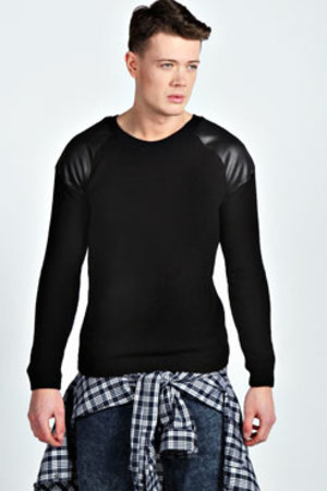 Moss Stitch Jumper with Scuba Patches at boohoo.com