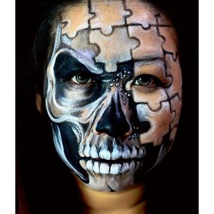 Puzzled Skull - a recreation from one of my favorites painter @lola_bergaya  with a slight different detailz on skull.
.
I am using @coverdermindo classic foundation 3a as a base, 12+bronzer to create contour, and classic foundation+eyeshadow (black, white and brown)+ mixing liquid to create some other shade needed. I really like the result!
.
#clozetteid
#coverdermcompetition #halloweenshade #makeup #faceart #facepainting #jasafacepainting #muajkt #makeupartistjakarta #facepainter #jordanhanz #dehsonae #mykie_ #alexfaction #lauraj_sfx #luvekat #jinnymakeup #illusionmagazine #dupemag #mehronmakeup #annalingis #mariamalone1122 #skull #puzzled