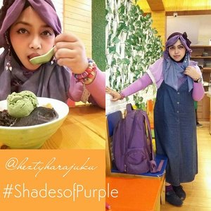 🎀🍰🌹 Flashback :  #Fashion #styles: #shadesofpurple in #kawaiidenim . #ClozetteID 🍰🎀🍰 #heztyharajuku  #instafashion #instafood #coveredstyle #headscarf #scarves #matcha #greentea #icecream 🍰🎀🌹