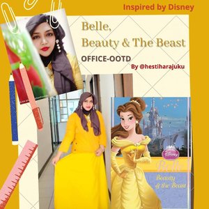LATEPOST: Nov 24th, 2020 🌹💛👑🦁... Kangen foto2 #fashiontematik hiks..... Tapi gimana? Ya udah, foto #thematicfashion nya  at #campus aja 😂😂 sambil RDK #DesainModePolimedia hari ke-2. Kali ini temanya #DisneyPrincess #Belle 🦁💛🌹#BeautyandtheBeast #Colorchart : #Yellow💛 and  #Brown🤎----#nhkkawaii #clozetteid #Modestfashion #modestwear#redrose#Fashion#lecturer