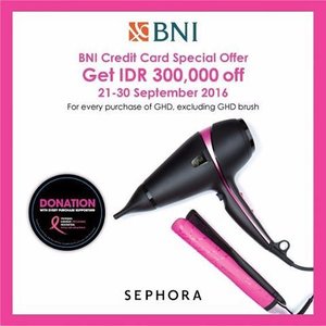 Hello guys! Please Support Breast Cancer Awareness with @ghdhairindonesia and @sephoraidn
With BNI CreditCard get special Offer! 
Start on Sept 21th until 30th!
*for every purchase GHD, excluding GHd Brush.
.
#sephoraidnxghdpink #pwaindonesia #clozetteid #Itsanatte #beautyblogger #beautyvlogger #sephoraidn #sephorabeautyinfluencer