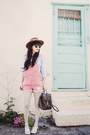 pink overall outfit