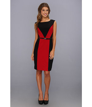 Ellen Tracy Colorblocked Crepe Dress Red/Black - 6pm.com