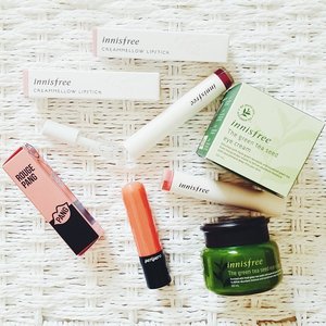 Late birthday gift for myself :p ♥ Innisfree Creammellow Lipstick #3
♥ Innisfree Creammellow Lipstick #9
♥ Peripera Rouge Pang #OR06
♥ Etude House Color-lips Fit #WH901 [mini size]
♥ Innisfree The Green Te Seed Eye Cream

#vscocam #vsco #makeup #lipstick #eyecream #innisfree #peripera #etudehouse #clozetteid #clozette #clozettedaily #potd #picoftheday