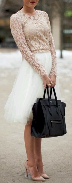 match your white tulle skirt with a fancy top and heels for an elegant look