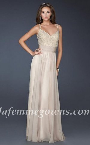  This Dress features Side Zipper, V-cut Back, Sweetheart Neckline, A-Line Waistline, Beaded Bodice and Straps, and a Long Frowy Skirt. This Dress is Perfect as a Prom Dresses, Wedding Guest Dress, Prom Dress, or a Special Occasion Dress.
 
Size: Standard Size or Custom Made Size
Closure: Zipper
Details: Beaded Bodice, A-Line skirt,Sleeveless
Fabric: Chiffon 
Length: Long
Neckline: Two Shoulder
Waistline: Empire Waist
Color: Nude
Tag: Sequin, Open back, Nude, Long, Prom Dresses, La Femme 17138 