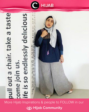 Little touch of tassel for boho top nuance and the grey pants. Perfect outfit for casual hijab look. Simak inspirasi gaya Hijab dari para Clozetters hari ini di Hijab Community. Image shared by Clozetter: @andiyaniachmad. Yuk, share juga gaya hijab andalan kamu