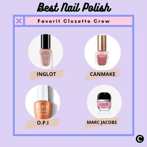 Selama pandemi, banyak hal baru yang dapat kita lakukan sendiri di rumah. Mulai dari masak, olahraga, hingga mempercantik diri. Salah satu hal yang kamu bisa lakukan di rumah untuk mempercantik diri adalah dengan menghias kuku menggunakan nail polish. Kamu bisa mewarnai kuku sesuai warna favorit. Berikut adalah brand nail polish favorit Clozette Crew. Selamat mencoba.

📷@inglotindonesia @canmakeid @opi @marcjacobsbeauty

#ClozetteID #ClozetteIDCoolJapan #ClozetteXCoolJapan #nailpolish