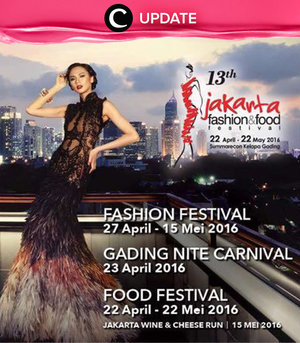 Jakarta Fashion & Food Festival 2016 kembali hadir! Jangan sampai kelewatan dari tanggal 22 April -  Mei 2016, ya. Jangan lewatkan info seputar acara dan promo dari brand/store lainnya di sini http://bit.ly/ClozetteUpdates