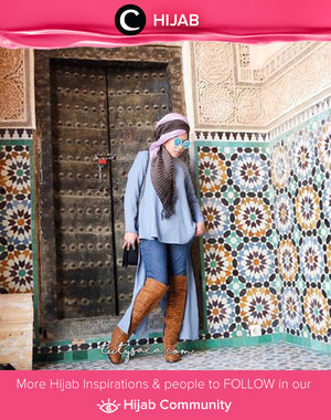 Knee high boots, long comfy sweater, paired with chiffon hijab in 2 colors. Simak inspirasi gaya Hijab dari para Clozetters hari ini di Hijab Community. Image shared by Star Clozetter: @tutysaca. Yuk, share juga gaya hijab andalan kamu