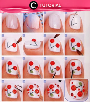 Buah imut yang wajib ada di kue ulang tahun ini bisa kamu buat untuk dekorasi kuku juga lho! Yuk, simak tutorial cherry nail art selengkapnya, di sini http://bit.ly/1TR29ri.  Video shared by Clozetter: kamiliasari. Simak Tutorial Nails Update lainnya hari ini, di sini http://bit.ly/tutorialnails. See All Tutorials: http://bit.ly/alltutorials