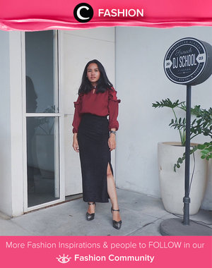 Red blouse and slit skirt to get your own formal look. Simak Fashion Update ala clozetters lainnya hari ini di Fashion Community. Image shared by Clozetter: @btariskr. Yuk, share outfit favorit kamu bersama Clozette.