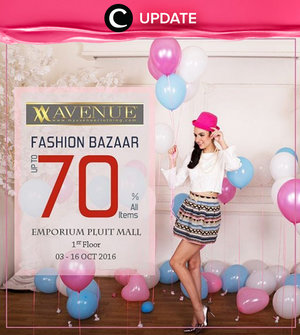 Yuk ke Avenue fashion bazaar tanggal 3-16 Oktober 2016 di Emporium Pluit Mall lantai 1. Ada diskon hingga 70% all items, lho! Jangan lewatkan info seputar acara dan promo dari brand/store lainnya di Updates section.