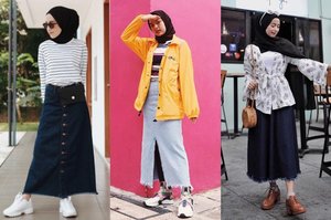 5 Ide Fashion Hijab Casual Style dengan Rok Denim ala Selebgram Hijab Milenial - Stylo.ID