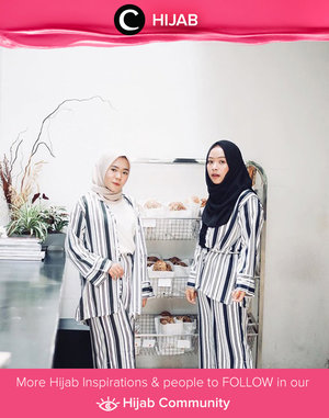 Twinning in stripes set. Psst.. you can look thinner using vertical stripes. Simak inspirasi gaya Hijab dari para Clozetters hari ini di Hijab Community. Image shared by Star Clozetter @fazkyazalicka. Yuk, share juga gaya hijab andalan kamu