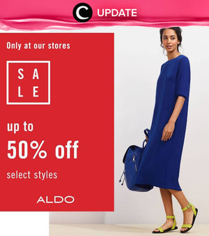 Yuk kunjungi store ALDO terdekat untuk mendapatkan potongan harga hingga 50%! Penawaran ini berlaku hingga 5 Juli 2016. Jangan lewatkan info seputar acara dan promo dari brand/store lainnya di sini http://bit.ly/ClozetteUpdates