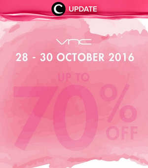 VNC Pink Sale up to 70% off hingga 30 Oktober 2016 di seluruh store VNC Jakarta & Surabaya. Jangan lewatkan info seputar acara dan promo dari brand/store lainnya di Updates section.