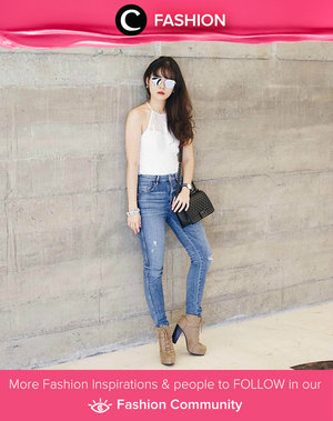 Ready for holiday! Wearing comfy outfit: white top, ripped jeans, ankle boots, and fav sunglasses. Simak Fashion Update ala clozetters lainnya hari ini di Fashion Community. Image shared by Clozette Ambassador: @jeanmilka. Yuk, share outfit favorit kamu bersama Clozette.