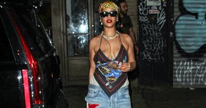 Rihanna Is a 2000s Flashback in $1,850 Balenciaga Jeans and a Harley Davidson Top