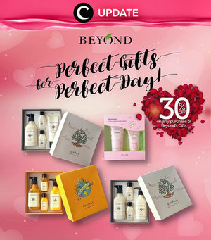 Beli kado valentine hemat di Beyond dengan diskon hingga 30%! Promo ini berlaku untuk produk gift dari Beyond. Promo berlaku hingga 15 Februari 2017. Jangan lewatkan info seputar acara dan promo dari brand/store lainnya di Updates section.