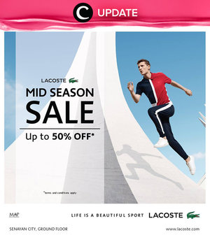 Lacoste mid season sale up to 50% off! Penawaran ini berlaku hingga 30 April 2016, aja lho. Jangan lewatkan info seputar acara dan promo dari brand/store lainnya di sini http://bit.ly/ClozetteUpdates
