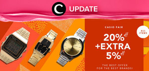 Casio Fair 20% + 5% off all items! Kunjungi Blibli.com untuk mendapatkan penawaran spesial yang berlangsung hingga 30 Juni 2016 ini! Jangan lewatkan info seputar acara dan promo dari brand/store lainnya di sini http://bit.ly/ClozetteUpdates