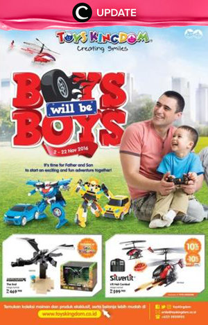 Harga spesial untuk koleksi mainan anak laki-laki di Toys Kingdom hingga 22 November 2016! Jangan sampai kelewatan, ya. Jangan lewatkan info seputar acara dan promo dari brand/store lainnya di Updates section.