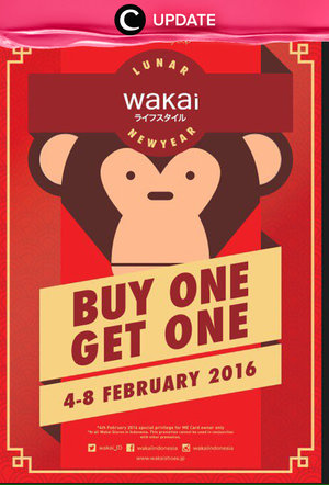 Dalam rangka menyambut tahun baru imlek, Wakai kembali mengadakan event buy 1 get 1! Penawaran ini berlaku hingga 8 Februari saja, lho. So grab it fast!