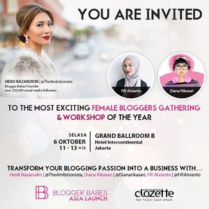 Suka nge-blog? Dan ingin membuat blog kamu lebih produktif? Kali ini, Clozette Indonesia berkolaborasi dengan Founder #BloggerBabes @Theambitionista , @Dianarikasari , dan @Fifialvianto akan berbagi tips hingga pengalaman seputar blogging. It's time to transform your passion into a business! Yuk, segera registrasikan dirimu dengan klik link pada bio Instagram kami! Gratis, loh!
#ClozetteID #BloggerBabesAsia #Blogger #FashionBlogger