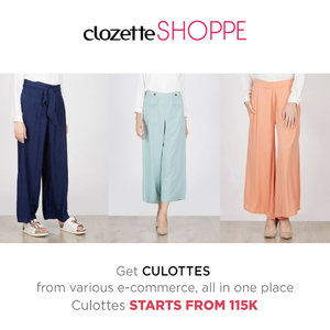 Culottes selalu jadi favorit karena nyaman digunakan sehari-hari. Lengkapi koleksi culottesmu dengan belanja culottes MULAI 115K dari berbagai e-commerce site via #ClozetteSHOPPE!  
http://bit.ly/28XSKzM