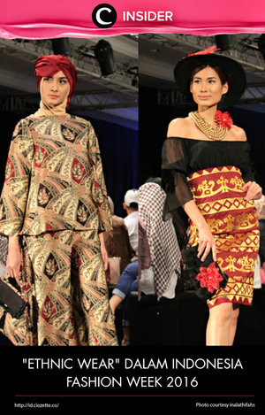 Pecinta pakaian bertemakan etnik tak boleh melewatkan kolesi "Ethnic Wear" di Indonesia Fashion Week 2016 berikut http://bit.ly/1UKgGbl. Simak juga artikel menarik lainnya di http://bit.ly/ClozetteInsider