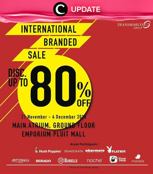 Nikmati potongan harga hingga 80% di International Branded Sale Main Atrium Emporium Pluit Mall hingga 4 Desember 2016. Jangan lewatkan info seputar acara dan promo dari brand/store lainnya di Updates section.