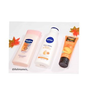Favorite body lotion for everyday. Do not forget to treat body parts too of course.  I feel better if the body skin becomes moist to under go activities. 😍😍😍 . . . Every day I wear body treatments as shown in the picture . . .🌻 @vaselineid healthy white sun + poullution protection SPF 24🌻 @nivea_id Extra White Repair and Protect 🌻 @herboristnaturalcare Body butter Mango....beauty #beautyinfluencer #beautyenthusiast#skincare #clozette #clozetteid #skincareroutine #beautyblogger#indobeautyblogger #beautygram #bloggerperempuan#likeforlikes #photooftheday #beautytips #healthyskin#healthylifestyle #lifestyle #instabeauty #instabeautyblogger#instadaily #clozetteambassador