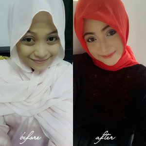 the power of make up 😆#clozetteid #godiscover #silkygirl#diaryhijaberindonesia #hijabme #hijabday #beforeafter #makeup #beforeandafter #red #black #blackandred