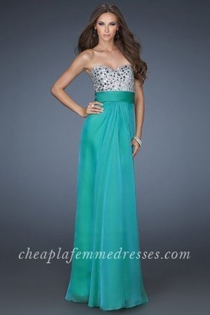 Awesome La Femme 17909 Prom Dress features low v-cut back with double beaded straps, strapless modified sweetheart top, ruched waistband, bust beaded with chunky stones, and a long flowing skirt. This long flowing dress is perfect as a Prom Dress, Homecoming Deess, Evening Gown, or a Wedding Guest Dress.
 
Size: Standard Size or Custom Made Size
Closure: Side Zipper
Details: Beaded Bodice
Fabric: Chiffon 
Length: Floor Length
Neckline: Strapless Sweetheart 
Waistline: No Waist/Princess Seams
Color: Jungle Green
Tag: Jungle Green,Strapless,Long,Beaded Bust,Prom Dresses,La Femme 17909 