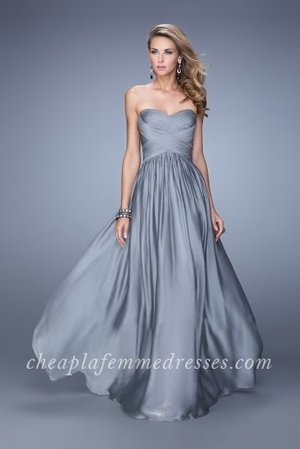 Turn heads in this tantalizing evening dress by La Femme 21257. This delightful evening gown features a strapless and sweetheart neckline. Crisscross ruching flatters your luscious figure.  Perfect for 2015 Prom Dress, Holiday Dress, Winter Formal Dress, or Special Occasion Dress.
 
Size: Standard Size or Custom Made Size
Closure: Back Zipper
Details: Ruched Bust
Fabric: Chiffon
Length: Long
Neckline: Strapless Sweetheart
Waistline: Natural
Color: Platinum
Tag: Platinum,Long,Strapless Sweetheart,Prom Dresses,La Femme 21257