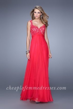 Look sleek and ultra glamorous in La Femme 21166. This alluring evening gown features a v-neckline with thick shoulder straps that clasp at the back, framing the cutout open back. Jewel lace applique wraps the bodice. The slim chiffon band insinuates the waist.  Perfect for 2015 Prom Dress, Homecoming Dress, Holiday Dress, Winter Formal Dress, or Special Occasion Dress.
 
Size: Standard Size or Custom Made Size
Closure: Back Zipper
Details: Lace Top, Open Back
Fabric: Chiffon
Length: Long
Neckline: V-Neck
Waistline: Natural
Color: Hot Fuchsia
Tag: Hot Fuchsia,Long,V-Neck,Prom Dresses,La Femme 21166