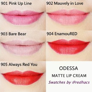 Here are the swatches for @eternallybeauty
Odessa Lip Matte Cream. If you haven't read my review, it's not too late to click the link on my bio 😉😉
#sbbxodessacosmetics #sbybeautyblogger #sbbreview #eternallybeauty #odessacosmetics #mattelove
#makeupjunkie #🌹 #makeover #ClozetteID #beautyblogger #beauty  #indonesian #bblogger  #instamakeup  #instabeauty  #beautybloggerid #setterspace #beautybloggersurabaya #surabayabeautyblogger
#indonesian