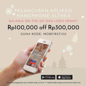 Congratulation Althea on the launch of our their Althea App (available on Android / iOS)!! Now browsing and purchasing your favorite products is way easier and hassle free with their app!

Oh and Althea also gives us the code "MOBFIRST100" for IDR 100,000 off for IDR 300,000 purchase! 😍😍😍
Don't miss it and let's download Althea App now. 💕

#altheakorea #altheaxmas #SBBxAltheaxmas #sbybeautyblogger #clozetteid #beauty