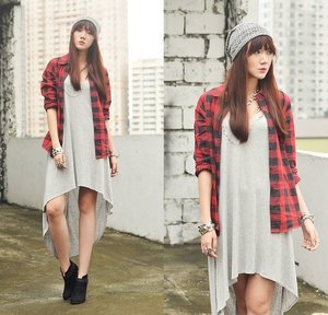 plaid and grey will be a perfect outfit
