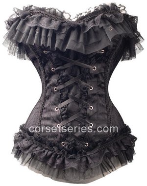 Beautiful Black Satin and Lace Lolita Overbust Corset Bustier Tops