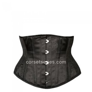 Black Under Bust with Contrast Panels Hip Gore and Curved Hem Corset