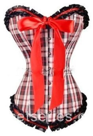 Sexy Plaid Overbust Corset Bustier Tops With Red Ribbon Shop Online