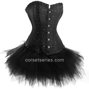 Black A Line Diamante Overbust Corset Dress with Tutu Hot Sale