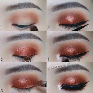 Here's step by step of previous look 🔥
COOPER GLAM
Matte shades for transition and crease is @beautycreations.cosmetics boudoir eyeshadow (warm palette)
The pretty copper on my lid is #okalancosmetics Cosmic kemarin (shade Magnetic) 😭👌
Inner corner & brow bone using shade Equinox
.
1 = apply transition shade 
2 = pat the copper shade on entire lid
3 = blend the harsh line with darker color (pas dibagian crease)
4 = eyeliner (optional)
5 = apply Equinox on inner corner
.
.
#clozetteid
#beautybloggerindonesia #eyeshot  #beautygram #makeupblogger #eyetutorial #makeupvideo #eyemakeuptutorial #ivgbeauty #anatasiabeverlyhills #eyeshadowtutorial #eotd #beautyblogger #indobeautygram #instabeauty #makeupmafia #bretmanvanity #juviasplace #beautygram #surabayabeautyblogger #instamakeup #undiscovered_muas #beautycommunity  #wakeupandmakeup #fiercesociety #morphebrushes #hypnaughtymakeup #sigmabeauty
.
.