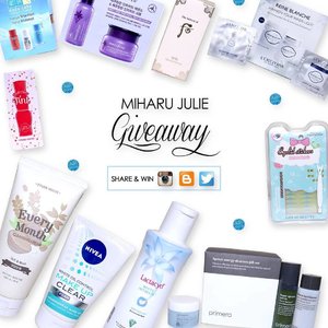 THIS GIVEAWAY IS OPEN INTERNATIONALLY.
Start: 20 April 2016 
END: 13 May 2016

I hope everyone can join  but remember you must be one of my follower to join.

All you have to do for a chance to win is :
1. Click the link on BIO
2. follow all the steps rules, otherwise your entry will not be valid.

What will you get :
1. Etude House Every Month Cleansing Cream Soft and Moist
2. Nivea White Oil Control Make Up Clear Foam
3. L'OCITANE Reine Blanche -  Whitening Sleeping Pack and Whitening Serum
4. Primera Sprout Energy Skincare Gift Set
5. The History of Whoo Sample Kit
6. Lactacyd White Intimate - Whitening
7. Hadalabo Perfect x Simple
8. Eyelid Sticker
9. Innisfree Sample Kit Orchid Enriched Essence and Orchid Enriched Cream
10. Fresh Cherry Tint - Etude House

#clozetteid #giveaway #miharujuliegiveaway #beautyproducts #etudehouse