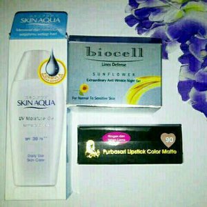 Baru mau nyobain Skin Aqua spf 30, Biocell sama lipstick Purbasari Matte no 90