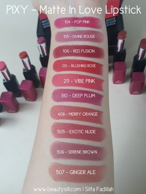 warna-warna all shades dari Pixy Matte In Love Lipstick