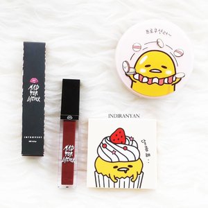 Recently purchased makeup :
•Mad For Lipstick - Introvert. •Wet n Wild Megalast Lipstick - Spiked with Rum (not in picture).
•Holika Holika X Gudetama Lazy &amp; Joy - Red Velvet.
•Holika Holika X Gudetama Lazy &amp; Joy - Photo Ready Cushion BB Case (not makeup I know). 一
#ClozetteID #cidmakeup
