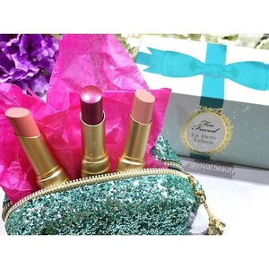 More #Christmas #limitededition #holidaycollection #haul 😍 @toofaced #LePetitTresor #LaCreme #Lipstick Trio 💄 They are even more gorgeous than on pictures 💗 #jovialbeauty16 #clozetteid #makeup #flatlay